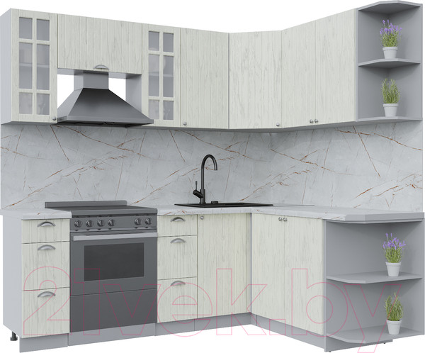 Изображение товара Кухонный гарнитур Интерлиния Берес 1.7x2.2 правая (дуб снежный/серый каспий)