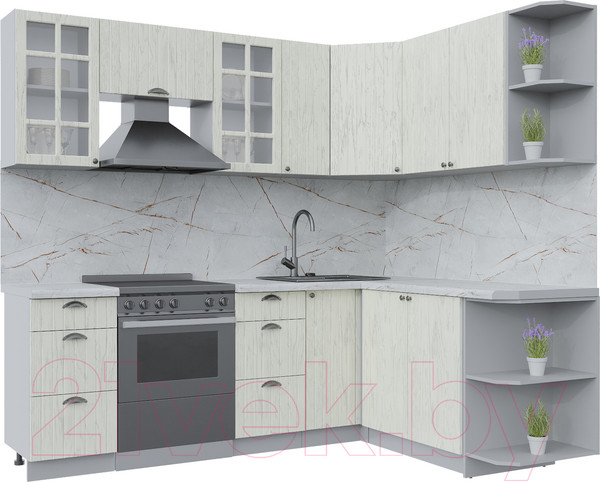 Изображение товара Кухонный гарнитур Интерлиния Берес 1.7x2.3 правая (дуб снежный/серый каспий)