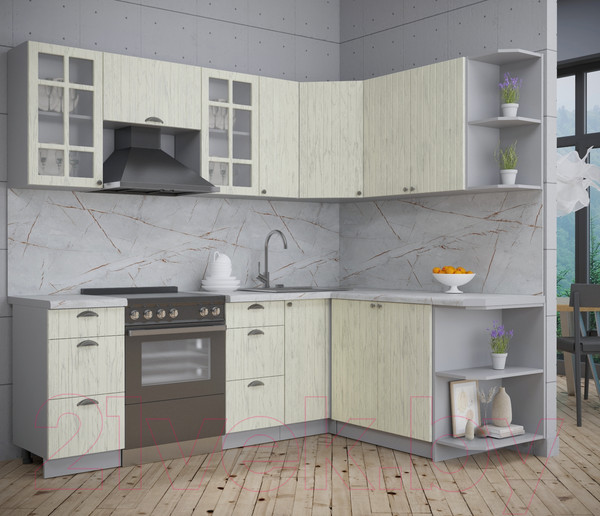 Изображение товара Кухонный гарнитур Интерлиния Берес 1.7x2.3 правая (дуб снежный/серый каспий)