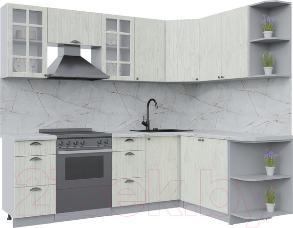 Изображение товара Кухонный гарнитур Интерлиния Берес 1.7x2.4 правая (дуб снежный/серый каспий)