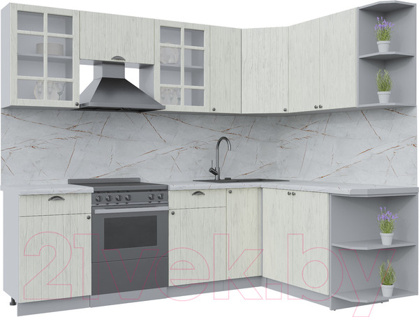 Изображение товара Кухонный гарнитур Интерлиния Берес 1.7x2.5 правая (дуб снежный/серый каспий)