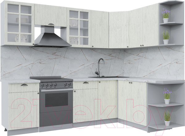 Изображение товара Кухонный гарнитур Интерлиния Берес 1.7x2.6 правая (дуб снежный/серый каспий)
