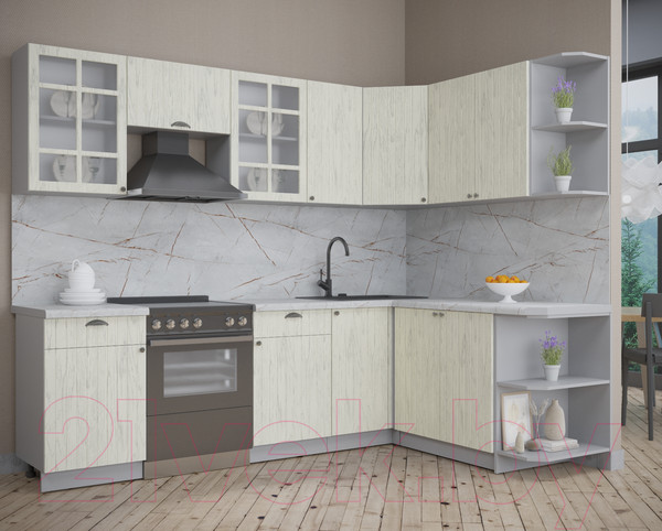 Изображение товара Кухонный гарнитур Интерлиния Берес 1.7x2.6 правая (дуб снежный/серый каспий)