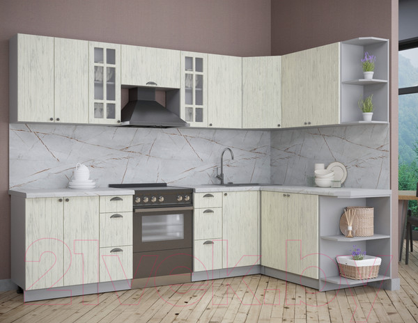 Изображение товара Кухонный гарнитур Интерлиния Берес 1.7x2.8 правая (дуб снежный/серый каспий)