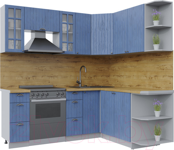 Изображение товара Кухонный гарнитур Интерлиния Берес 1.7x2.1 правая (дуб лазурный/дуб бунратти)