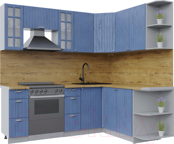 Изображение товара Кухонный гарнитур Интерлиния Берес 1.7x2.2 правая (дуб лазурный/дуб бунратти)