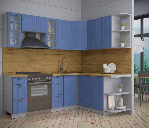 Изображение товара Кухонный гарнитур Интерлиния Берес 1.7x2.2 правая (дуб лазурный/дуб бунратти)