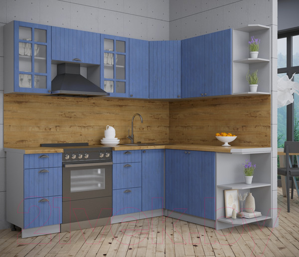 Изображение товара Кухонный гарнитур Интерлиния Берес 1.7x2.3 правая (дуб лазурный/дуб бунратти)