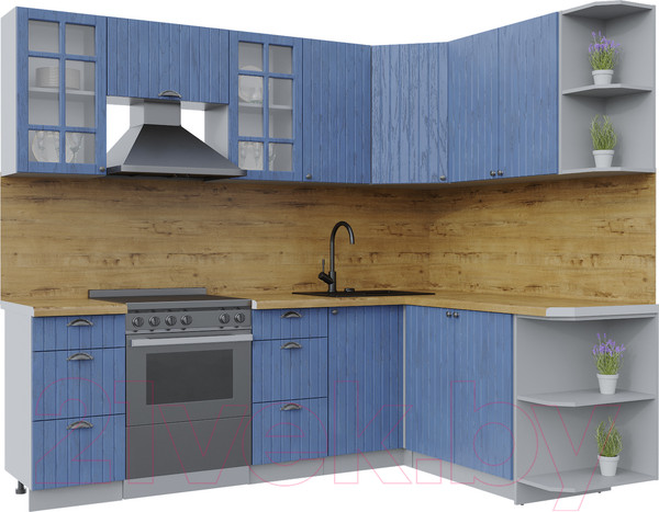 Изображение товара Кухонный гарнитур Интерлиния Берес 1.7x2.4 правая (дуб лазурный/дуб бунратти)