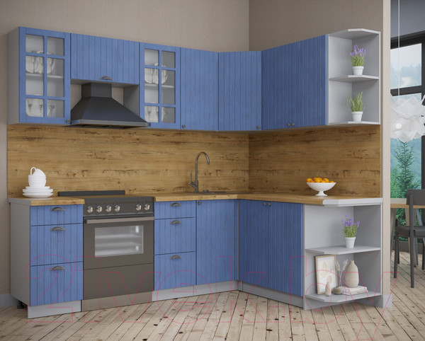 Изображение товара Кухонный гарнитур Интерлиния Берес 1.7x2.4 правая (дуб лазурный/дуб бунратти)