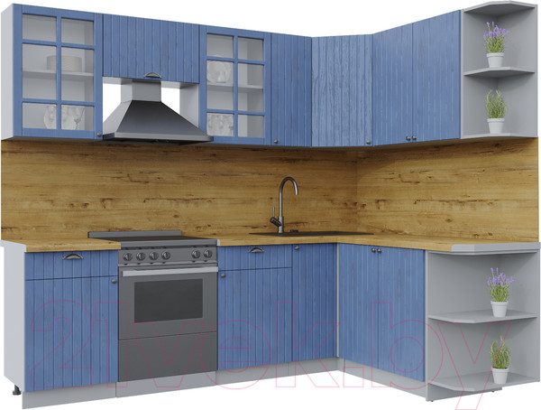 Изображение товара Кухонный гарнитур Интерлиния Берес 1.7x2.5 правая (дуб лазурный/дуб бунратти)