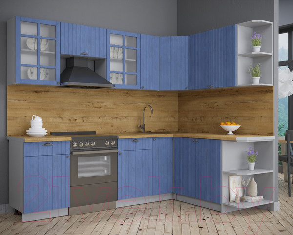 Изображение товара Кухонный гарнитур Интерлиния Берес 1.7x2.5 правая (дуб лазурный/дуб бунратти)