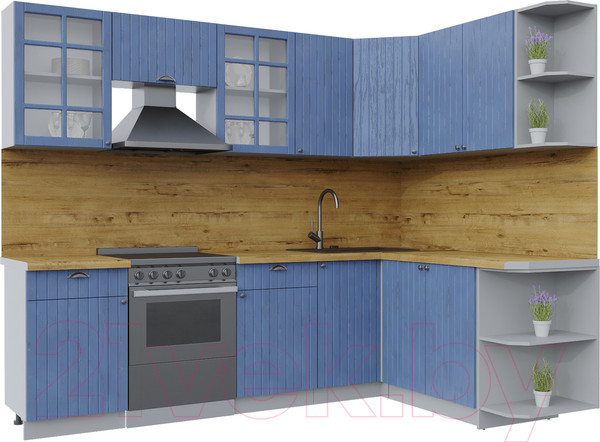 Изображение товара Кухонный гарнитур Интерлиния Берес 1.7x2.6 правая (дуб лазурный/дуб бунратти)