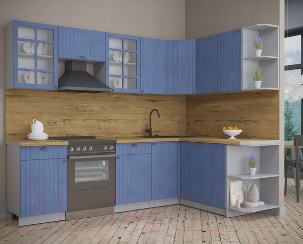 Изображение товара Кухонный гарнитур Интерлиния Берес 1.7x2.6 правая (дуб лазурный/дуб бунратти)