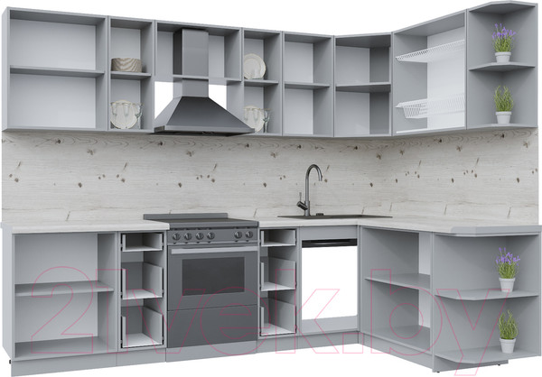 Изображение товара Кухонный гарнитур Интерлиния Берес 1.7x2.8 правая (дуб лазурный/дуб бунратти)