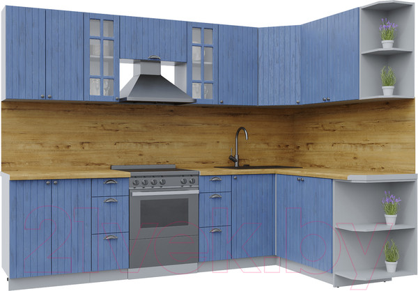 Изображение товара Кухонный гарнитур Интерлиния Берес 1.7x2.8 правая (дуб лазурный/дуб бунратти)