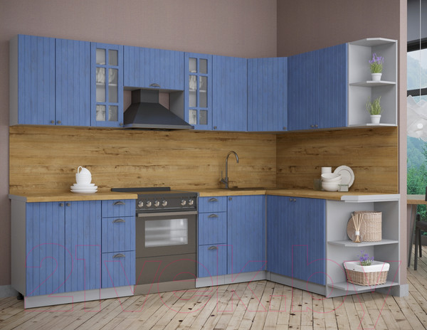 Изображение товара Кухонный гарнитур Интерлиния Берес 1.7x2.8 правая (дуб лазурный/дуб бунратти)