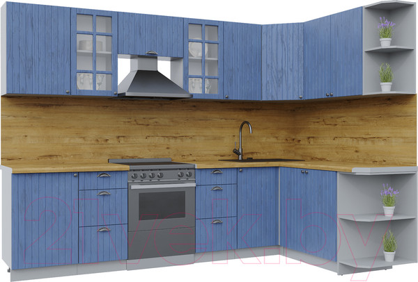 Изображение товара Кухонный гарнитур Интерлиния Берес 1.7x2.9 правая (дуб лазурный/дуб бунратти)