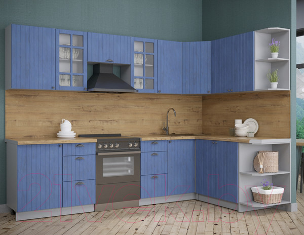 Изображение товара Кухонный гарнитур Интерлиния Берес 1.7x2.9 правая (дуб лазурный/дуб бунратти)