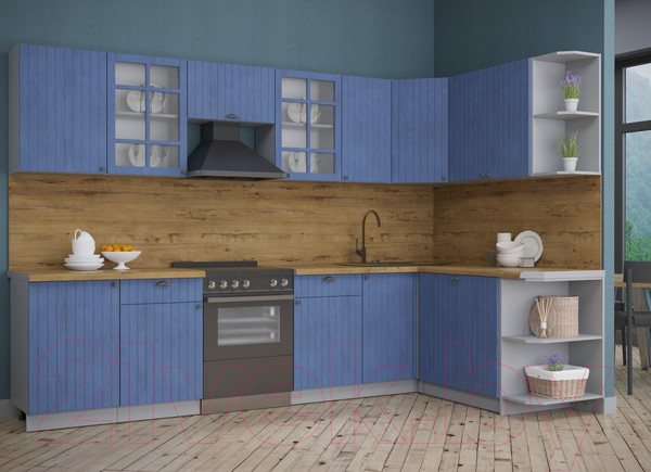 Изображение товара Кухонный гарнитур Интерлиния Берес 1.7x3.1 правая (дуб лазурный/дуб бунратти)