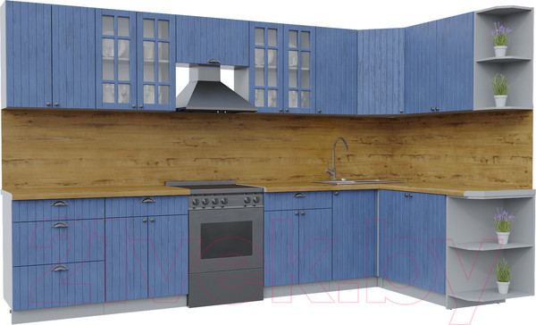 Изображение товара Кухонный гарнитур Интерлиния Берес 1.7x3.4 правая (дуб лазурный/дуб бунратти)