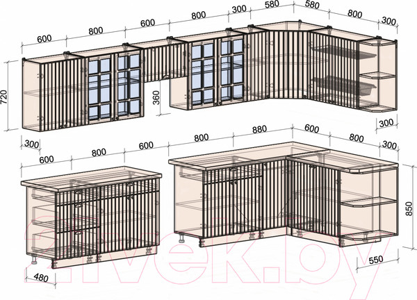 Изображение товара Кухонный гарнитур Интерлиния Берес 1.7x3.7 правая (дуб лазурный/дуб бунратти)