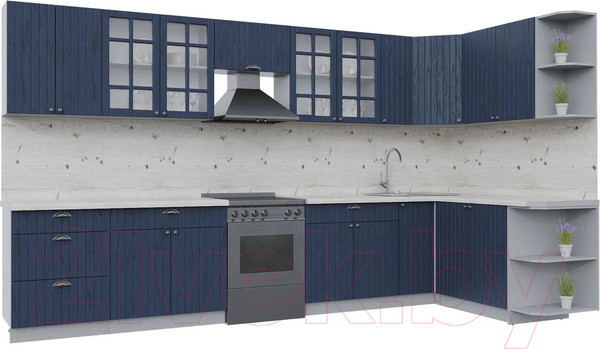 Изображение товара Кухонный гарнитур Интерлиния Берес 1.7x3.7 правая (дуб королевский/бискайская сосна)