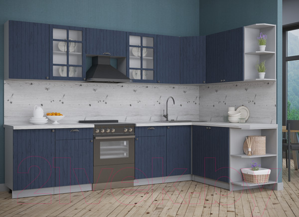 Изображение товара Кухонный гарнитур Интерлиния Берес 1.7x3.1 правая (дуб королевский/бискайская сосна)