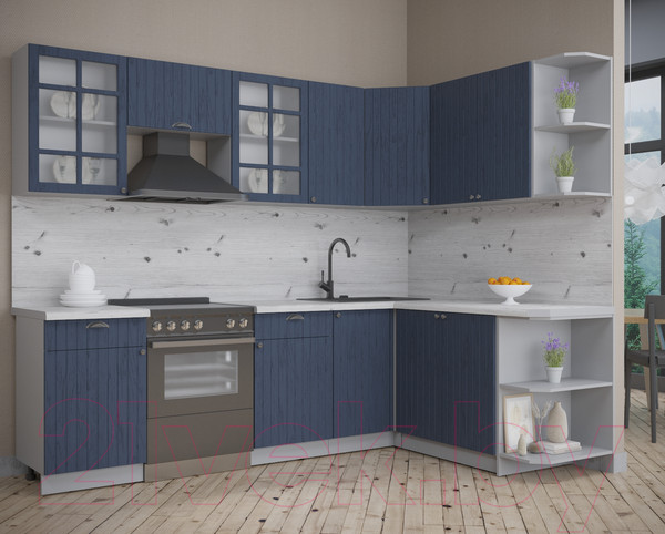 Изображение товара Кухонный гарнитур Интерлиния Берес 1.7x2.6 правая (дуб королевский/бискайская сосна)