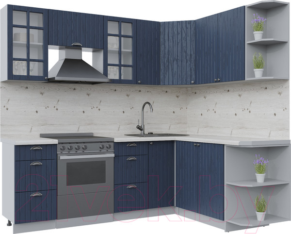 Изображение товара Кухонный гарнитур Интерлиния Берес 1.7x2.3 правая (дуб королевский/дуб королевский/бискайская сосна)