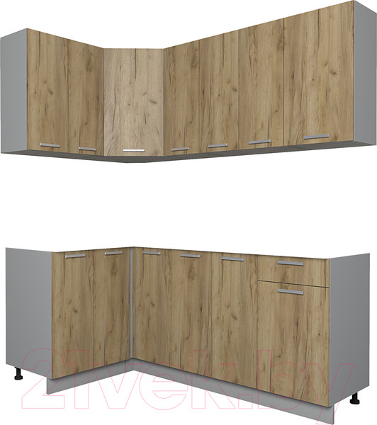 Изображение товара Кухонный гарнитур Интерлиния Мила Лайт 1.2x1.9 без столешницы (дуб золотой/дуб золотой)