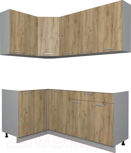 Изображение товара Кухонный гарнитур Интерлиния Мила Лайт 1.2x2.0 без столешницы (дуб золотой/дуб золотой)