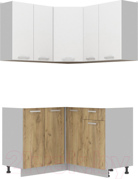 Изображение товара Кухонный гарнитур Интерлиния Мила Лайт 1.2x1.3 без столешницы (белый платинум/дуб золотой)