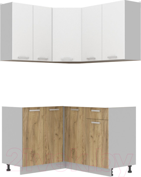 Изображение товара Кухонный гарнитур Интерлиния Мила Лайт 1.2x1.4 без столешницы (белый платинум/дуб золотой)