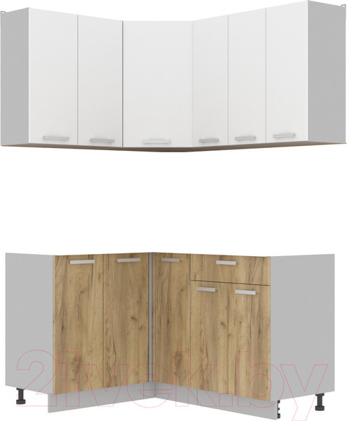 Изображение товара Кухонный гарнитур Интерлиния Мила Лайт 1.2x1.5 без столешницы (белый платинум/дуб золотой)