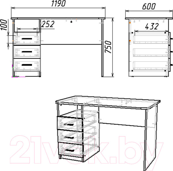 Изображение товара Письменный стол Domus СП003 11.003.01.01 / dms-sp003