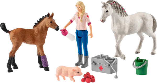 Изображение товара Игровой набор Schleich Набор кобыла и жеребенок у врача / 42486