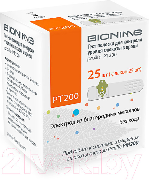Изображение товара Тест-полоски для глюкометра Bionime Prolife PT200 (25шт)