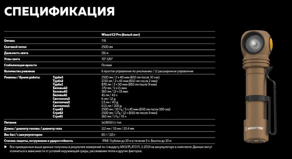 Изображение товара Фонарь Armytek Wizard C2 Pro Magnet USB / F08701CS