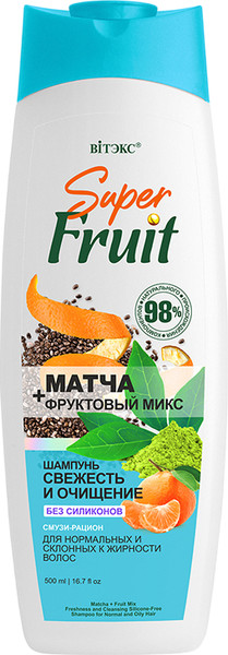 Изображение товара Шампунь для волос Витэкс SuperFRUIT Матча+Фруктовый микс Свежесть и очищение (500мл)