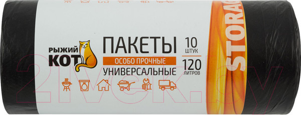 Изображение товара Пакеты для мусора Рыжий кот Особо прочные / 310410 (120л, 10шт, черный)