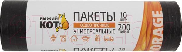 Изображение товара Пакеты для мусора Рыжий кот Особо прочные / 006978 (200л, 10шт, черный)