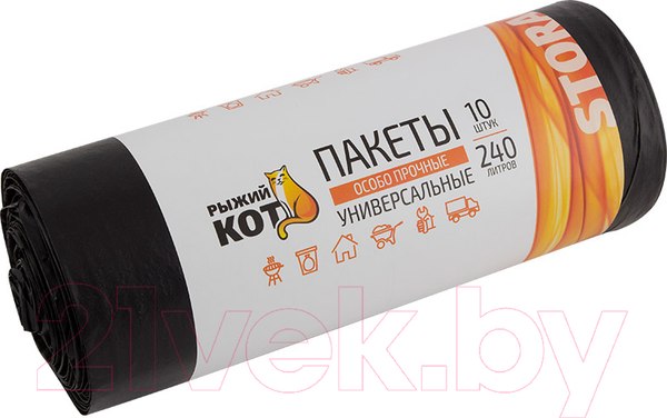 Изображение товара Пакеты для мусора Рыжий кот Особо прочные / 006979 (240л, 10шт, черный)