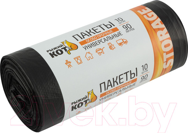 Изображение товара Пакеты для мусора Рыжий кот Особо прочные / 310409 (90л, 10шт, черный)