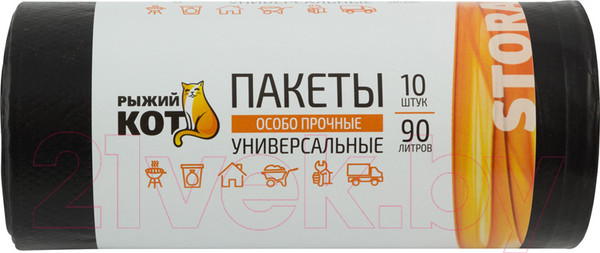 Изображение товара Пакеты для мусора Рыжий кот Особо прочные / 310409 (90л, 10шт, черный)