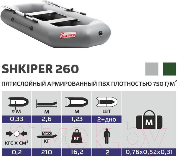 Изображение товара Надувная лодка Тонар Шкипер А260 (серый)