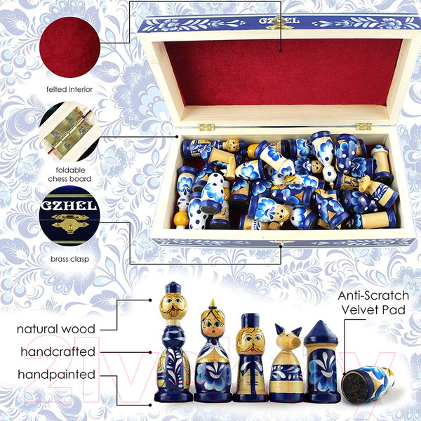 Изображение товара Шахматы Брестская Фабрика Сувениров Русская Гжель в виде матрешек / ch_gzhel