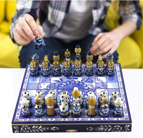 Изображение товара Шахматы Брестская Фабрика Сувениров Русская Гжель в виде матрешек / ch_gzhel