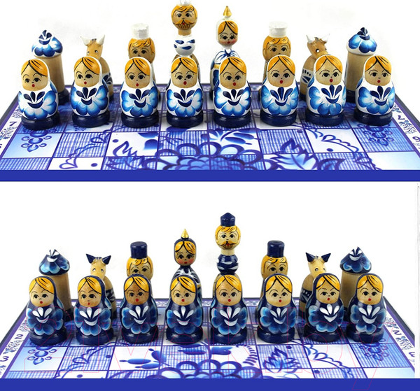 Изображение товара Шахматы Брестская Фабрика Сувениров Русская Гжель в виде матрешек / ch_gzhel