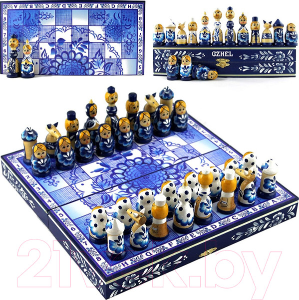 Изображение товара Шахматы Брестская Фабрика Сувениров Русская Гжель в виде матрешек / ch_gzhel